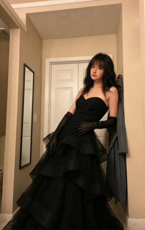 Princess A Line Sweetheart Neck Black Tiered Tulle Long Prom Dress Evening Dress SH355