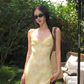 Cute Sheath Straps Print Floral Yellow Chiffon Long Party Dress Wedding Guest Dress SH2930
