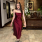 Fashion Sheath Spaghetti Straps Burgundy Prom Dresses Evening Dress  SH1520