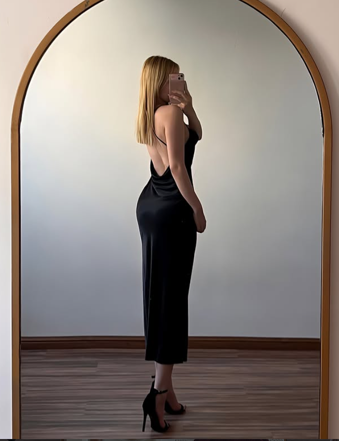 Vintage Simple Sheath Spaghetti Strap Black Satin Backless Prom Dress Evening Dress SH6976