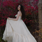 Princess Ball Gown Strapless Ivory Lace Satin Long Prom Dress Party Dress SH5317