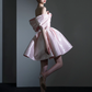 Stunning A Line Off the Shoulder Pink Satin Short Homecoming Dress Birthday Dress SH4156