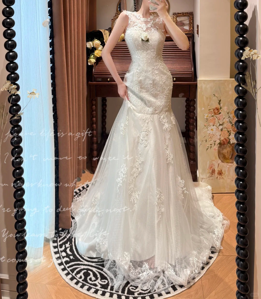 Vintage Mermaid Round Neck White Lace Prom Dresses 18th Birthday Dresses SH4643