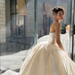 Rose Ball Gown Strapless White Satin Long Sweep Wedding Dress SH5279