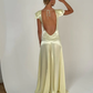 Yellow A Line V Neck Satin Backless Long Prom Dress Outfits SH5473