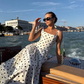 Classic Black-White Polka Dot A Line Straps Satin Long Prom Dress Vacation Dress SH4810