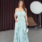 Ethereal A Line Strapless Ruffle Blue Chiffon Long Prom Dress Evening Dress SH7291