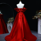 Elegant A Line Off the Shoulder 3D Flower Red Satin Prom Dress Evening Dress SH2378