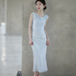 Gentle Baby Blue Sheath Straps Pleated Satin Prom Dress Evening Dress SH4215