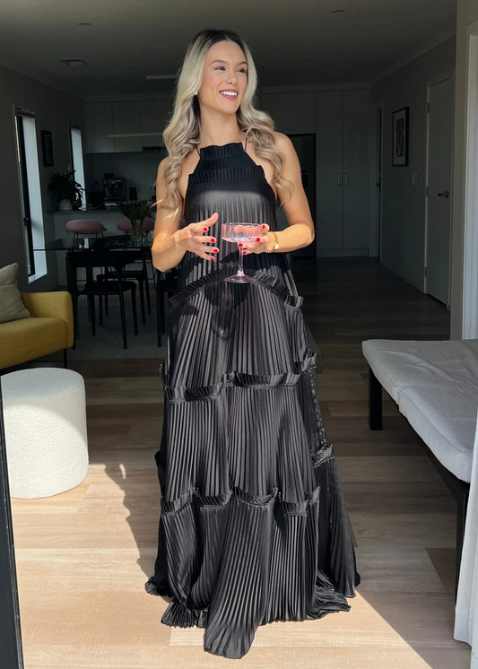 Sexy A Line Halter Black Satin Open Back Prom Dress Evening Dress SH2144