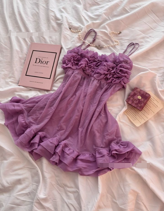 Cute A Line Strap Purple Chiffon Short Homecoming Dress Mini Dress SH8035
