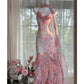 Flowy Mermaid Spaghetti Strap Print Flower Pink Chiffon Party Dress SH3292