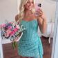 Blue Shiny Sheath Strapless Corset Sequin Short Homecoming Dress SH8440
