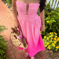 Pink Ombre A Line Spaghetti Strap Satin Backless Prom Dress Vacation Dress SH6253