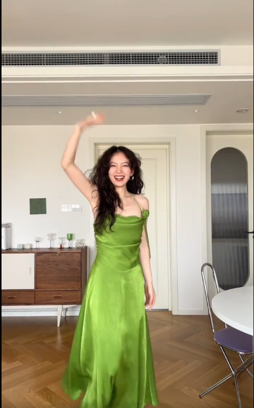 Simple Green A Line Halter Satin Prom Dress Wedding Guest Dress SH4556