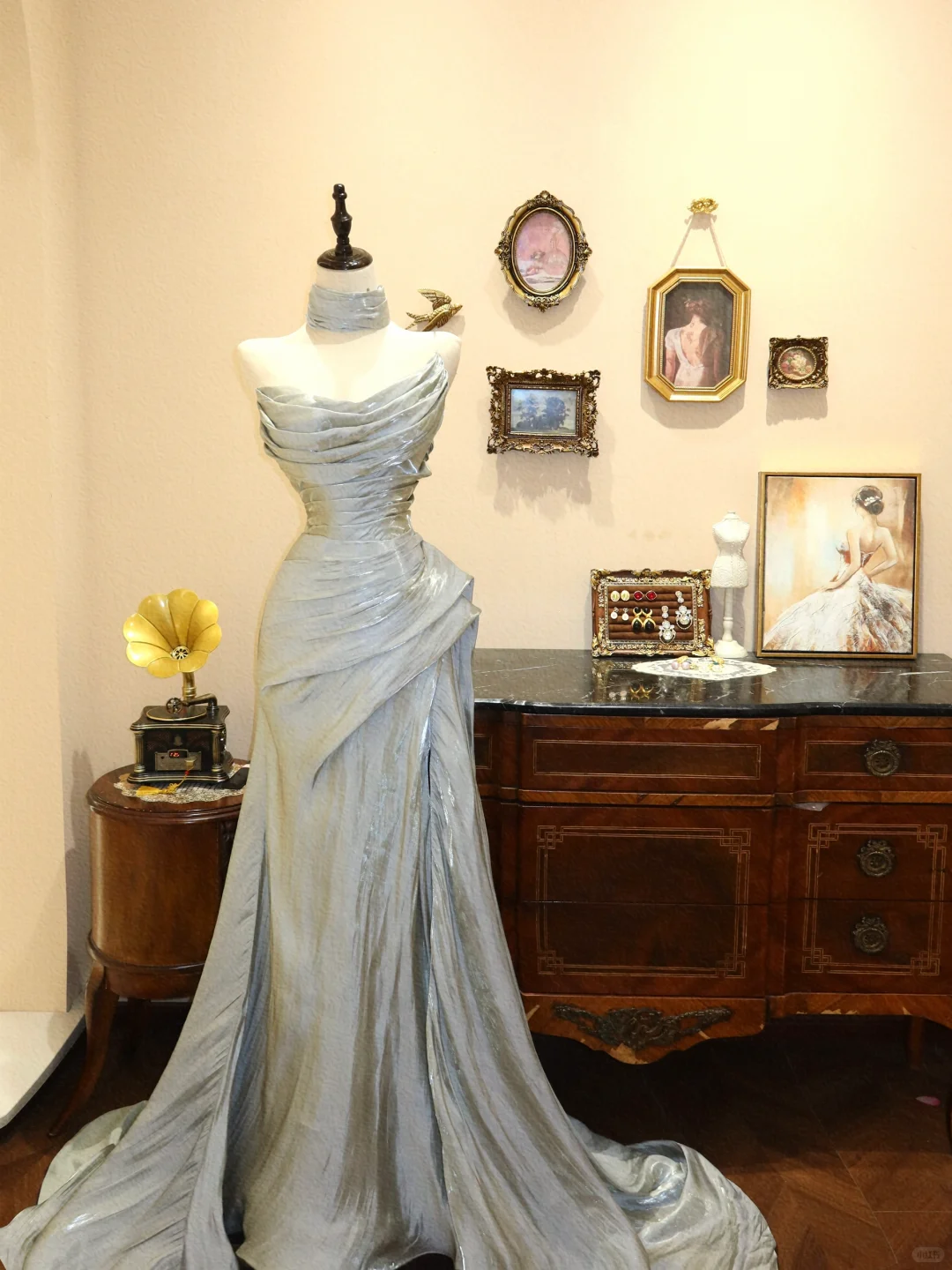 Grey A Line Strapless Pleated Satin Long Prom Dress Evening Dress SH7408