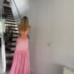 Pink Backless Chiffon A Line Evening Party Dress Long Prom Dress  SH1487