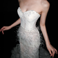Glamorous Mermaid Sweetheart Neck Beaded Feather Lace Long Wedding Dress SH5959
