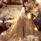 Dreamy Ball Gown Off the Shoulder Corset Golden Tulle Prom Dress 16th Birthday Dress SH4055