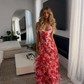 Spaghetti Straps Chiffon Ruffles Print Floral A-Line Long Party Dress  Prom Dress SH1488