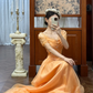 Vintage Orange A Line Off the Shoulder Chiffon Satin Long Prom Dress SH5170
