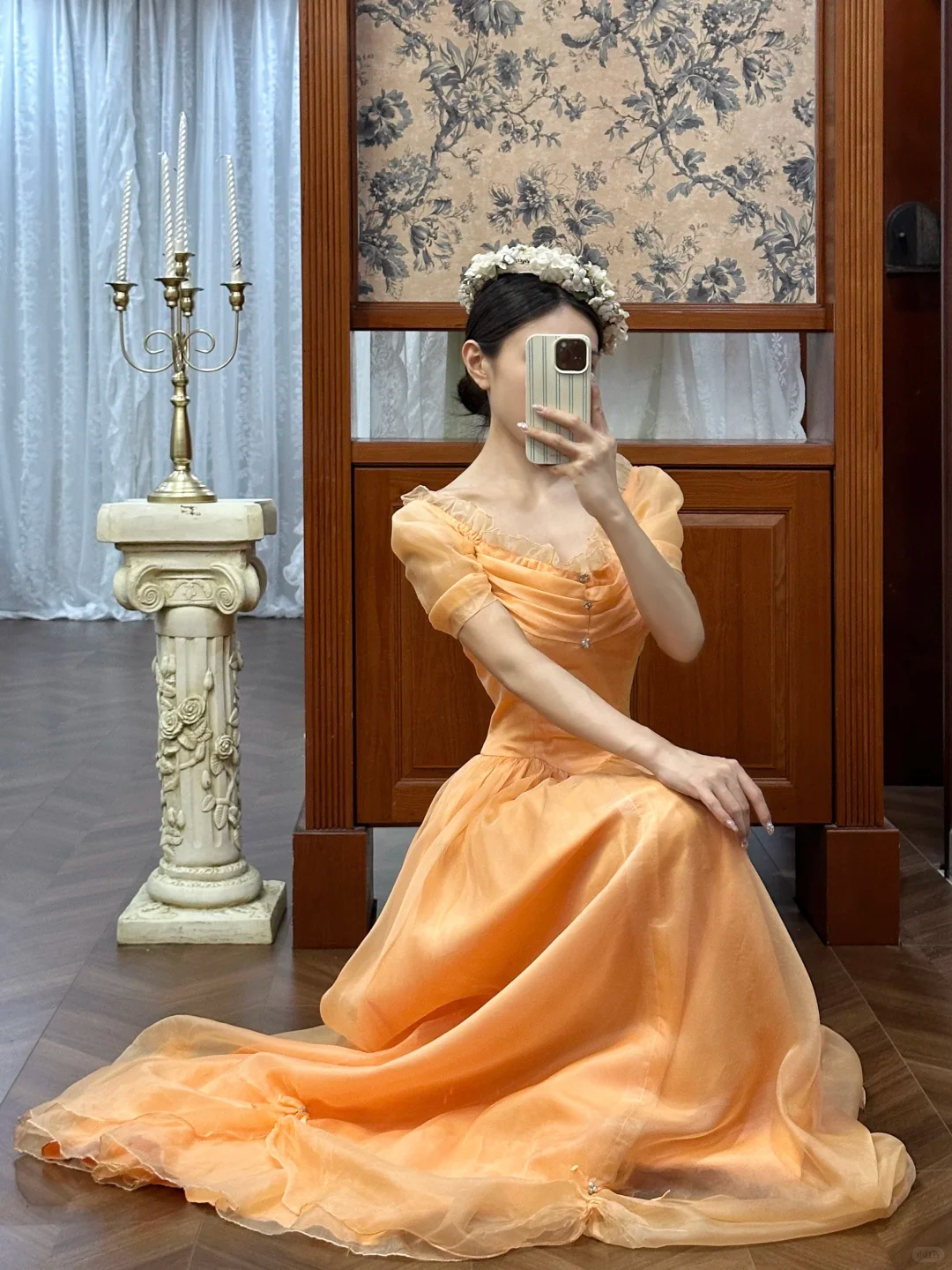 Vintage Orange A Line Off the Shoulder Chiffon Satin Long Prom Dress SH5170