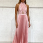 Elegant A Line Halter Light Pink Satin Long Prom Dress Evening Dress SH2050
