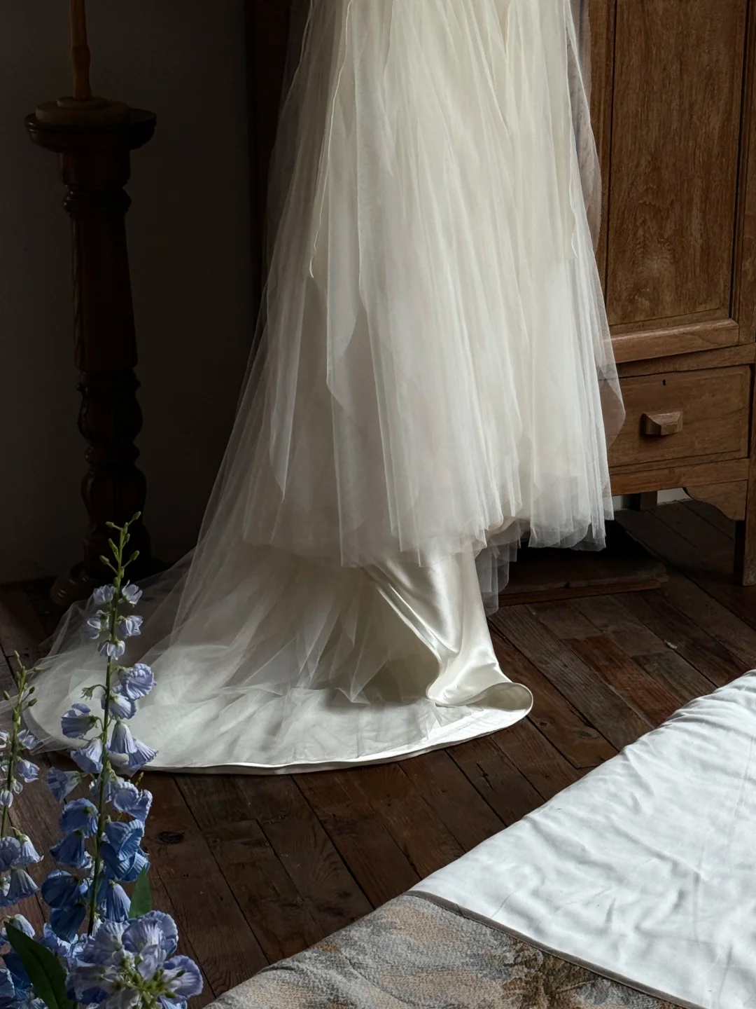 Unique A Line Ivory Layered Chiffon Tulle Long Prom Dress Wedding Dress SH4581