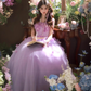 Purple Ball Gown Strapless Corset Floral Tulle Prom Dress 16th Birthday Dress SH4053
