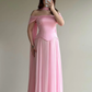 Simple Pink A Line Off the Shoulder Chiffon Satin Prom Dress Wedding Guest Dress SH5420
