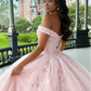 Pink Tulle Applique Long Prom Dress Quinceanera Dress Ball Gown SH970
