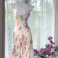 Pink Print Floral Mermaid Chiffon Date Dress Evening Dress Wedding Guest Dress SH3434