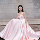 Pink Simple A Line Spaghetti Strap Satin Long Prom Dress 16th Birthday Dress SH4191