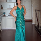 Stunning Vintage Mermaid Halter Beaded Chiffon Satin Prom Dress SH5176
