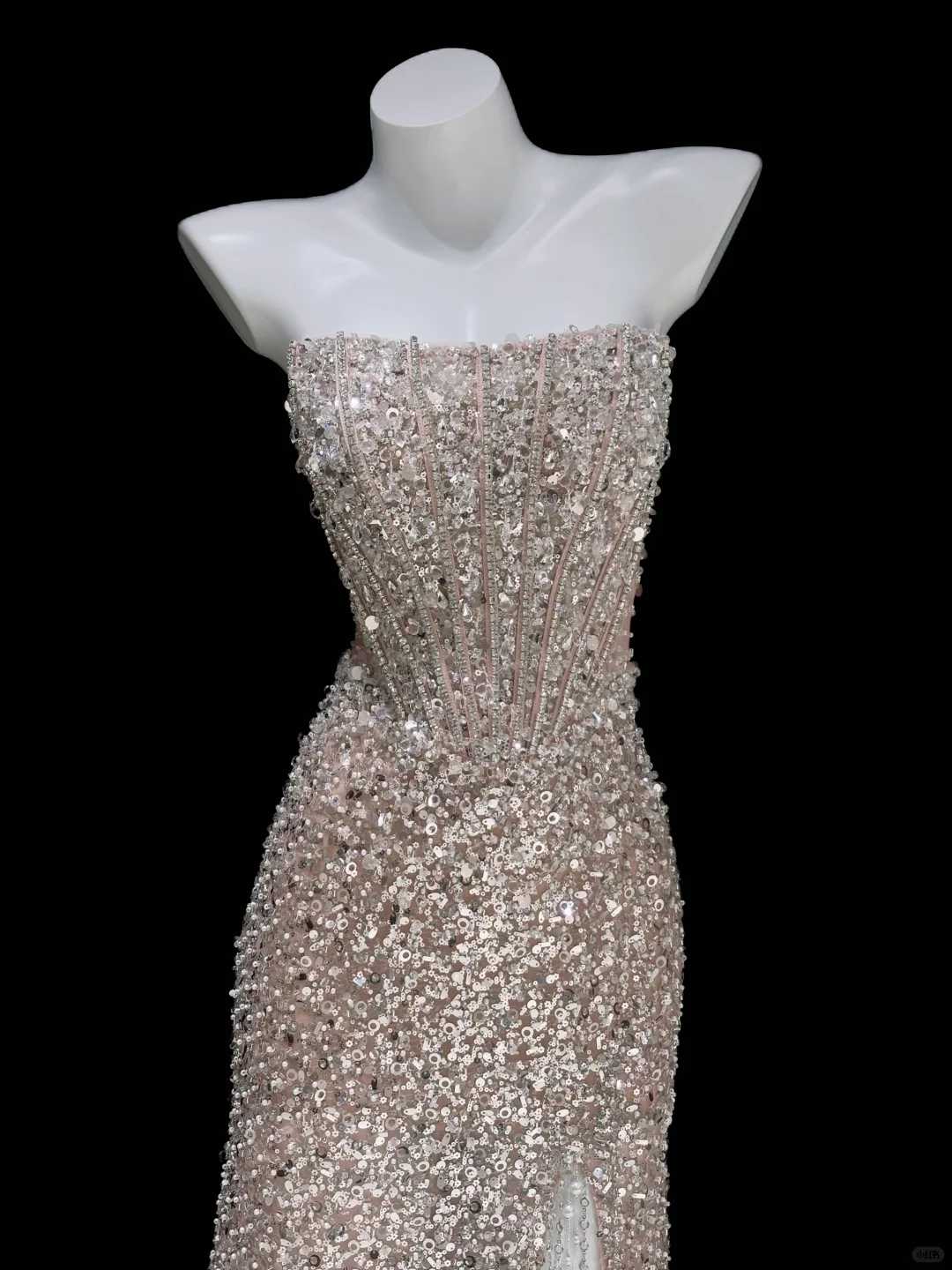 Shiny Sheath Strapless Corset Sequin Prom Dresses Birthday Dresses with Slit SH5049