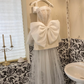 White Bow A Line Strapless Beaded Lace Satin Short Homecoming Dress Birthday Dress SH3859
