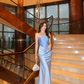 Blue Mermaid Strapless Sequin Lace Satin Long Prom Dress Evening Dress SH8553