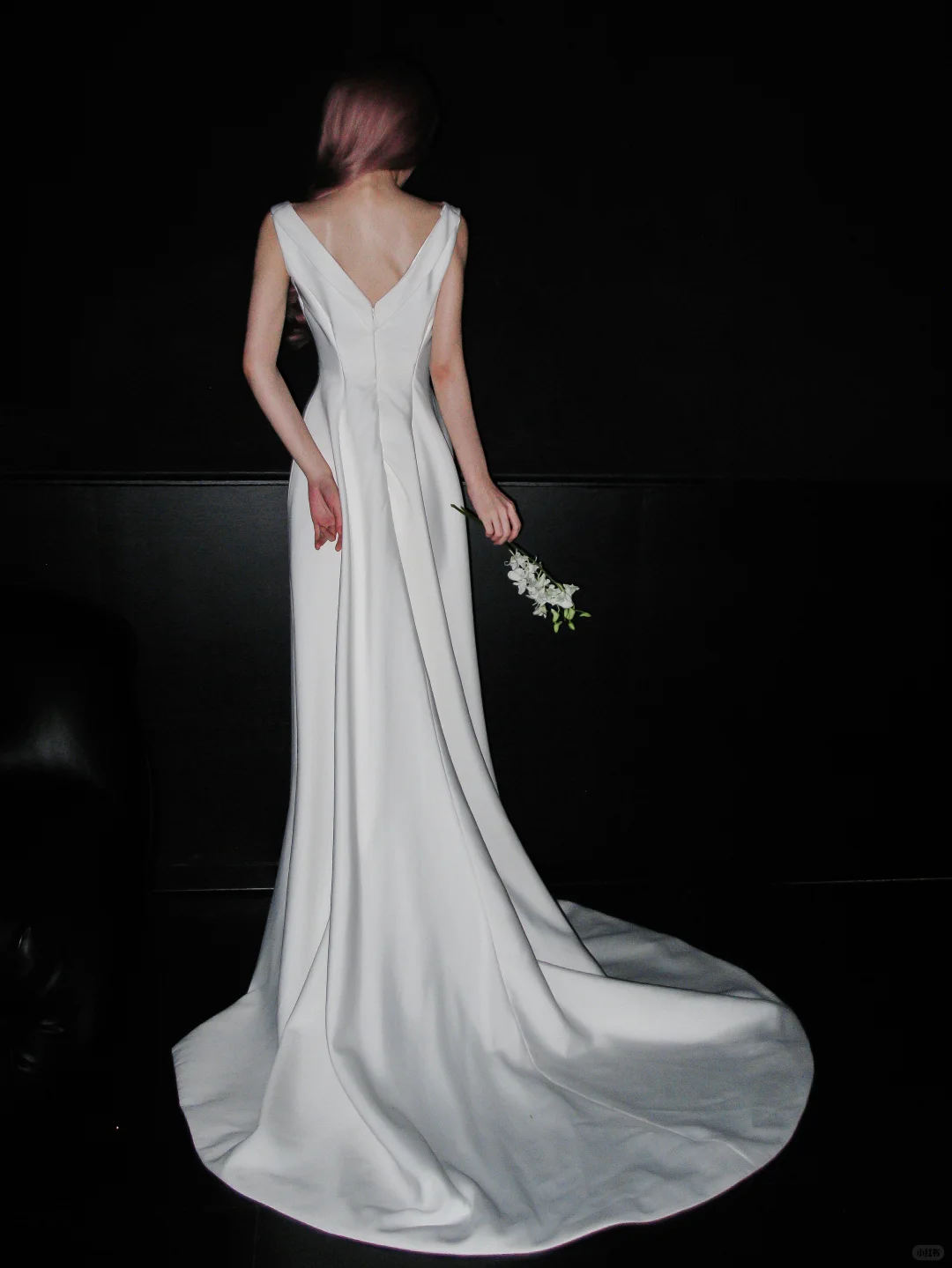 Simple Classic A Line Straps White Satin Long Sweep Wedding Dress SH5228