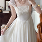 Gentle White A Line Straps Lace Chiffon Prom Dress Evening Dress SH6767