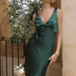 Cute Sheath V Neck Blue Satin Bridesmaid Dress Evening Dress SH2833