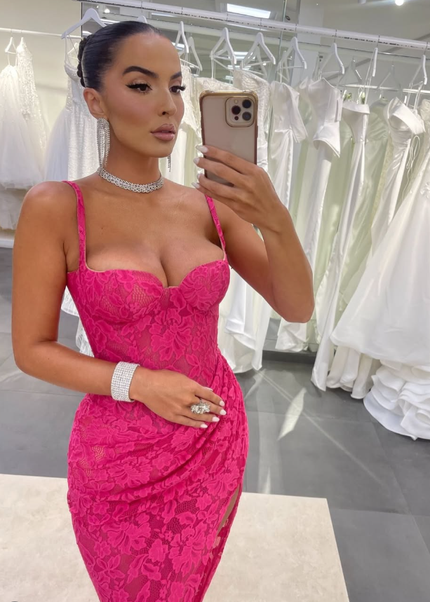 Sexy Hot Pink Sheath Straps Lace Long Prom Dress Date Dress with Slit SH5567