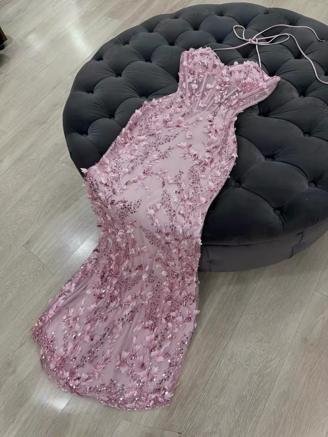 Dusty Pink Spaghetti Straps Sweetheart Sleeveless Long Mermaid Prom Dress With Appliques SH8531