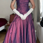 Vintage A Line Strapless Pleated Purple Satin Prom Dress Evening Dress SH6071
