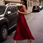 Elegant Mermaid Halter Pearl Burgundy Satin Long Evening Dress Party Dress SH3030