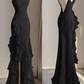 Spaghetti Straps White Mermaid Evening Dress With Ruffles Backless Prom Dress  SH1195