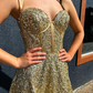 Shiny Gold A Line Spaghetti Straps Corset Sequin Long Prom Dress Evening Dress SH6776