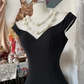 Elegant Vintage Mermaid V Neck Black Classic Satin Long Gradation Prom Dress SH5362