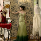 Vintage Green Ombre A Line Spaghetti Straps Beaded Satin Prom Dress 16th Birthday Dress SH4401