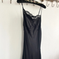 Simple A Line Spaghetti Strap Lace Satin Party Dress Wedding Guest Dress with Slit SH3901