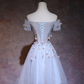Cute Gray Blue Tulle Short Prom Dress, Off The Shoulder Homecoming Dress SH712